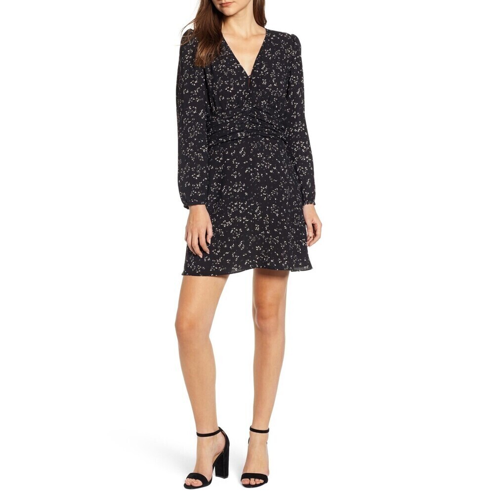Chelsea28 Women's Ruches Waist Minidress Black Peacocks Size XS $120